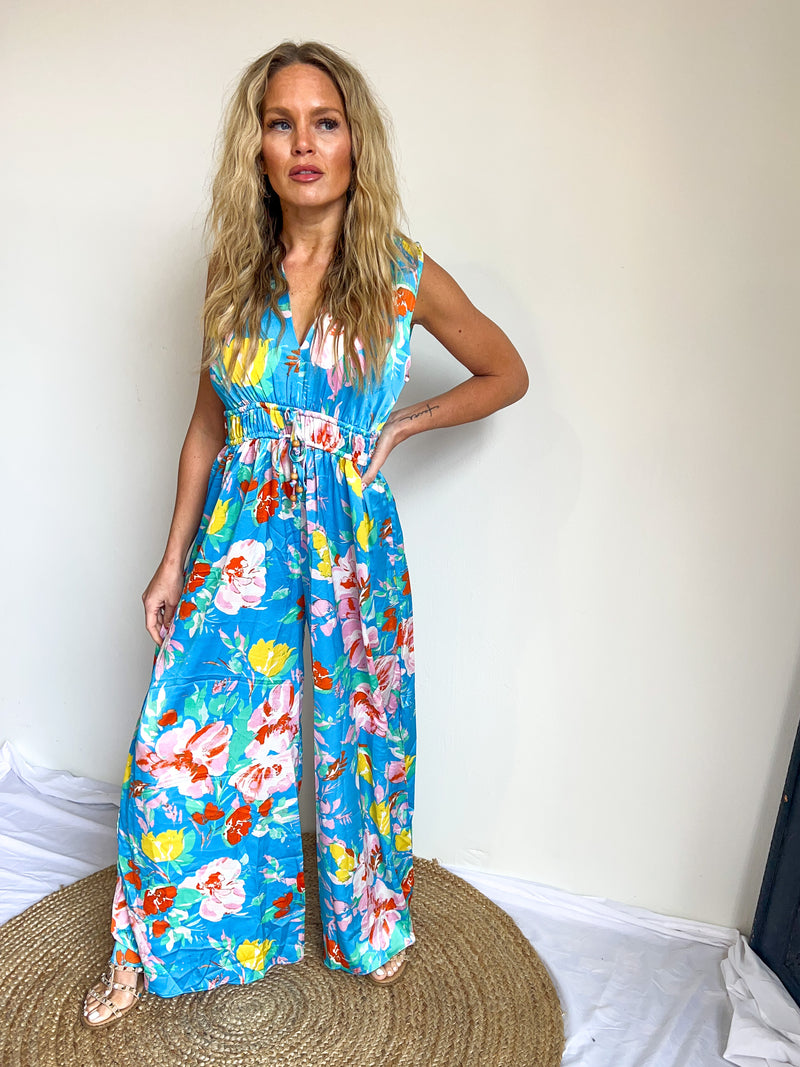 Jumping into Sunshine Floral Print Jumpsuit