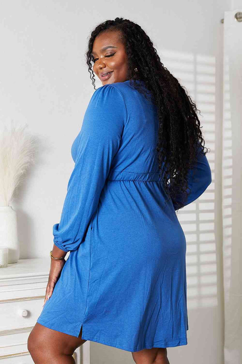 scoop neck empire waist dress Double Take Scoop Neck Empire Waist Long Sleeve Magic Dress Royal Blue / XL