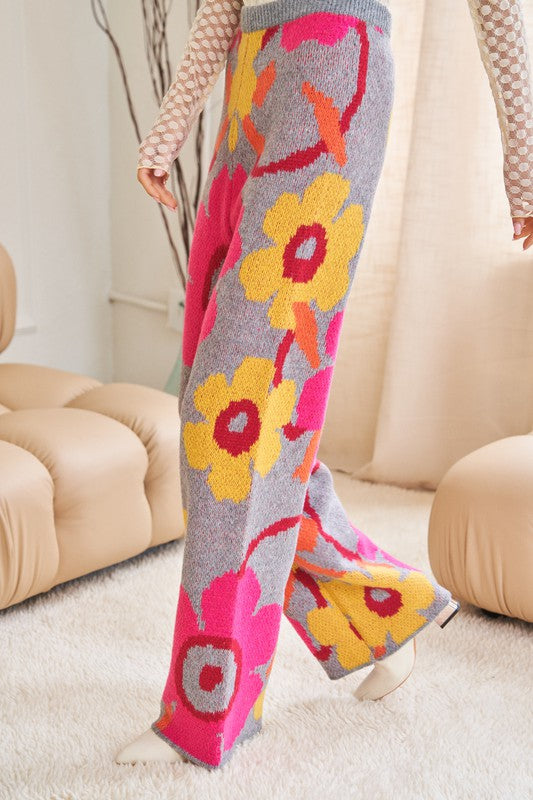 Flower Printed Casual Cozy Full Long Wide Pants