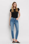 High Rise Raw Step Hem Ankle Skinny Jeans