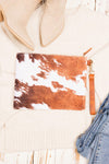 Faux Fur Cow Animal Print Clutch