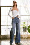 High Rise Center Line Wide Jeans