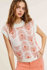 Flower Pattern Sleeveless Sweater Top