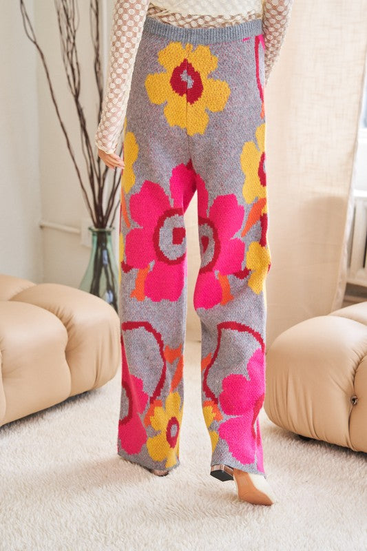 Flower Printed Casual Cozy Full Long Wide Pants