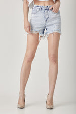 RISEN Raw Hem Distressed High Rise Denim Shorts