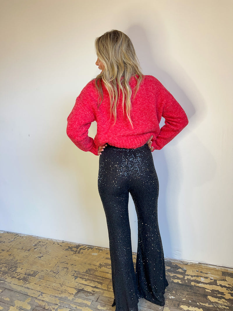 Women's Petite Glitter Flare Trouser | Boohoo UK