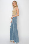 RISEN Mid Rise Button Fly Wide Leg Jeans