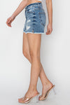 RISEN Stepped Waist Frayed Denim Shorts