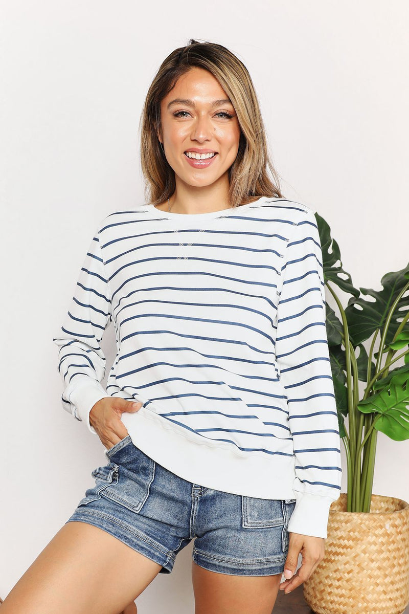 Striped Long Sleeve Round Neck Top