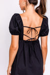 SHORT SLEEVE BACK TIE DETAIL BABYDOLL DRESS