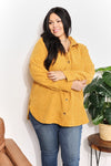 Oversized Corduroy  Button-Down Tunic Shirt with Bust Pocket