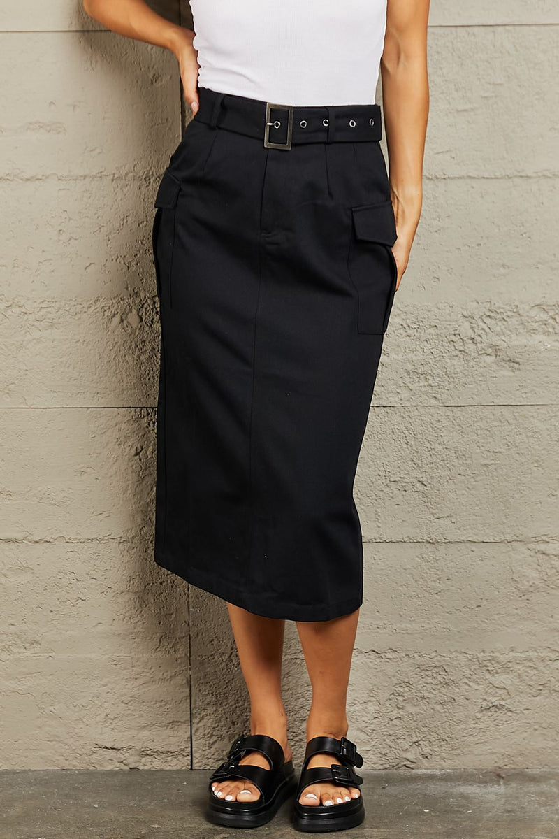 Professional Poise Buckled Midi Skirt