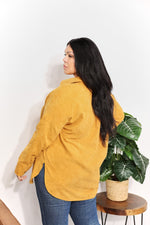 Oversized Corduroy  Button-Down Tunic Shirt with Bust Pocket