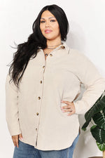 Oversized Corduroy  Button-Down Tunic Shirt