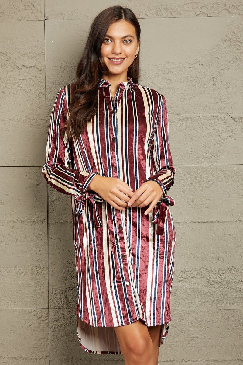 Stripe Velvet Dress with Pockets