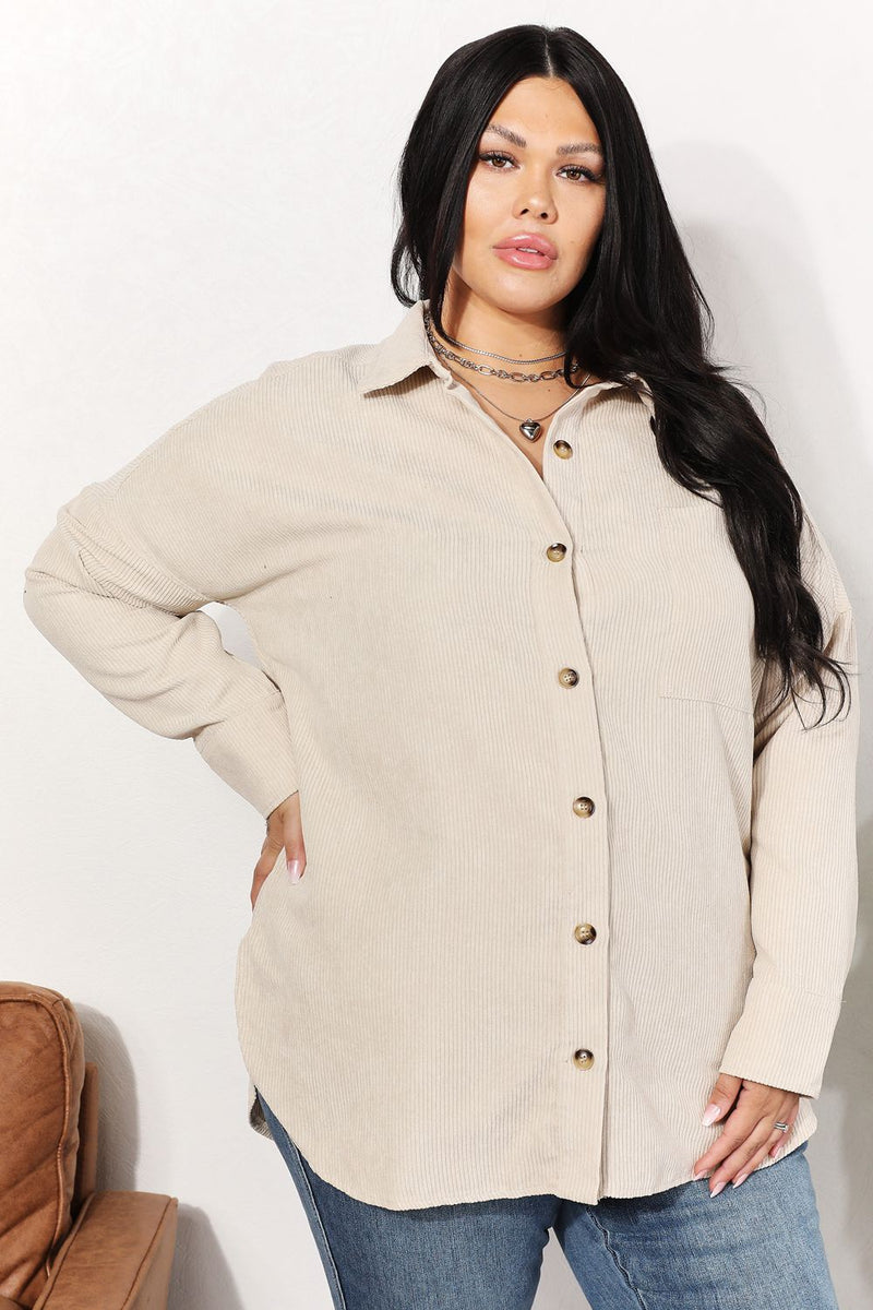 Oversized Corduroy  Button-Down Tunic Shirt