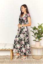 Floral Flutter Sleeve Tie-Waist Split Dress