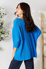 Round Neck High-Low Slit Knit Top